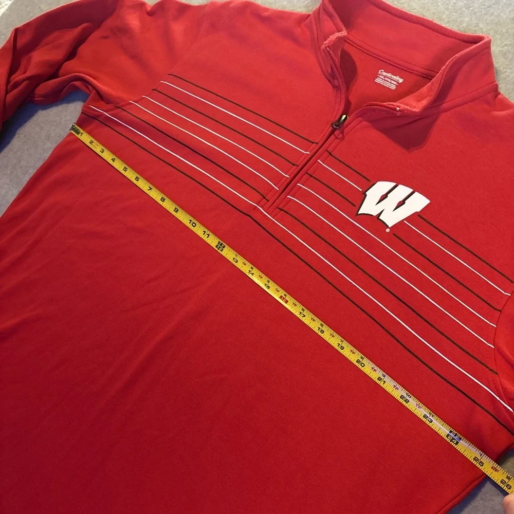 Wisconsin Badgers Red Pullover Quarter Zip Captivating Men's 2XL Very Good Cond.